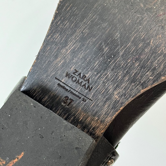 Zara Woman Black Leather Western Boots Harness Buckle Pointed Toe Silver Detail - Picture 7 of 8